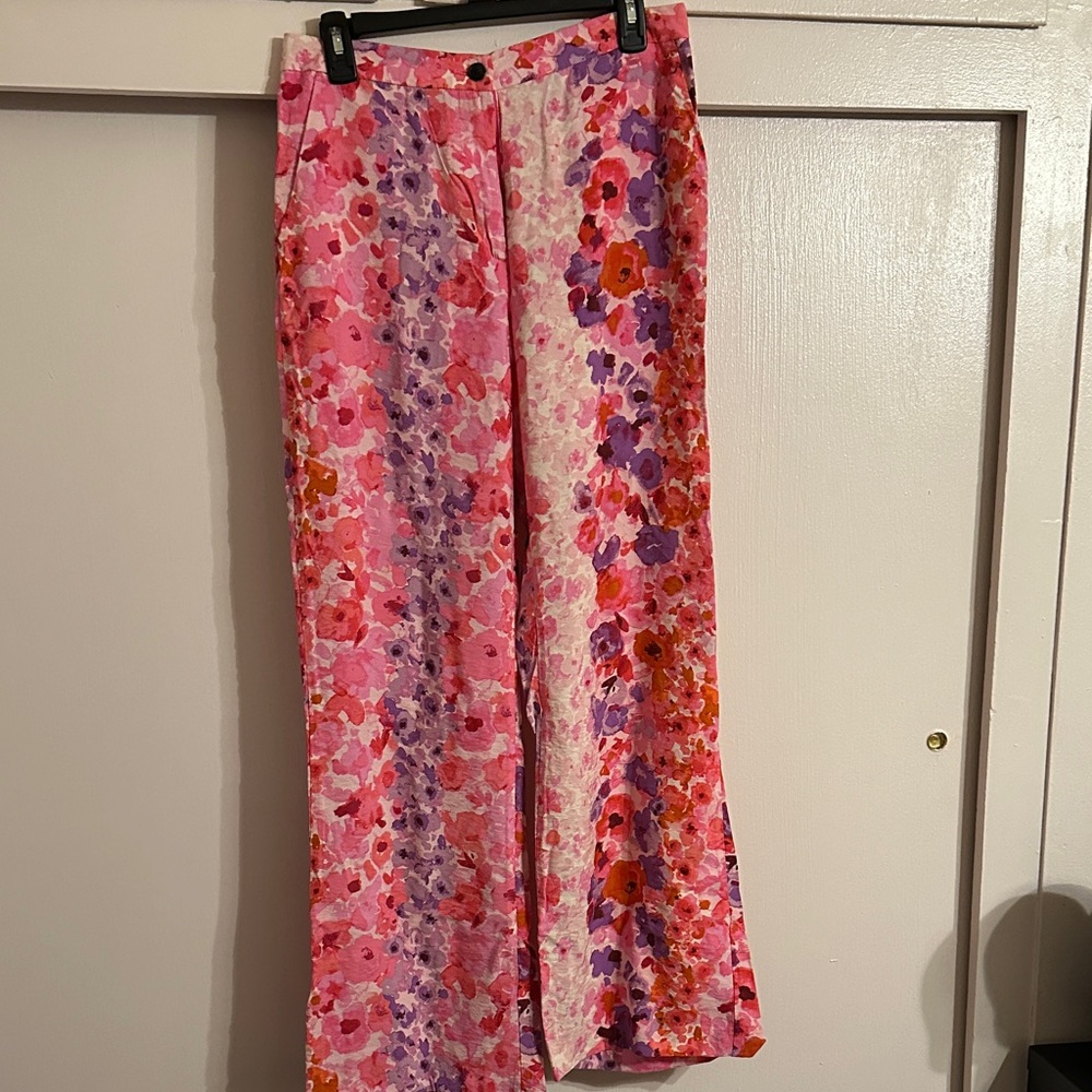 H&M Pink Floral Spring Linen Pants